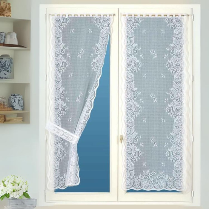 Paire de Rideaux 'Bonne Femme  - Effet Dentelé' avec Embrasses - Blanc
