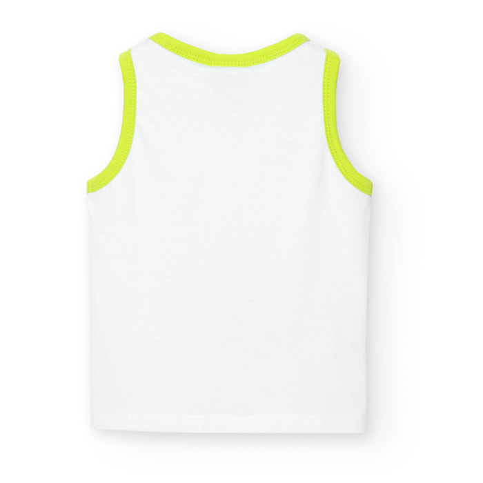 Camiseta de tirantes niño, cuello redondo estampada, blanco
