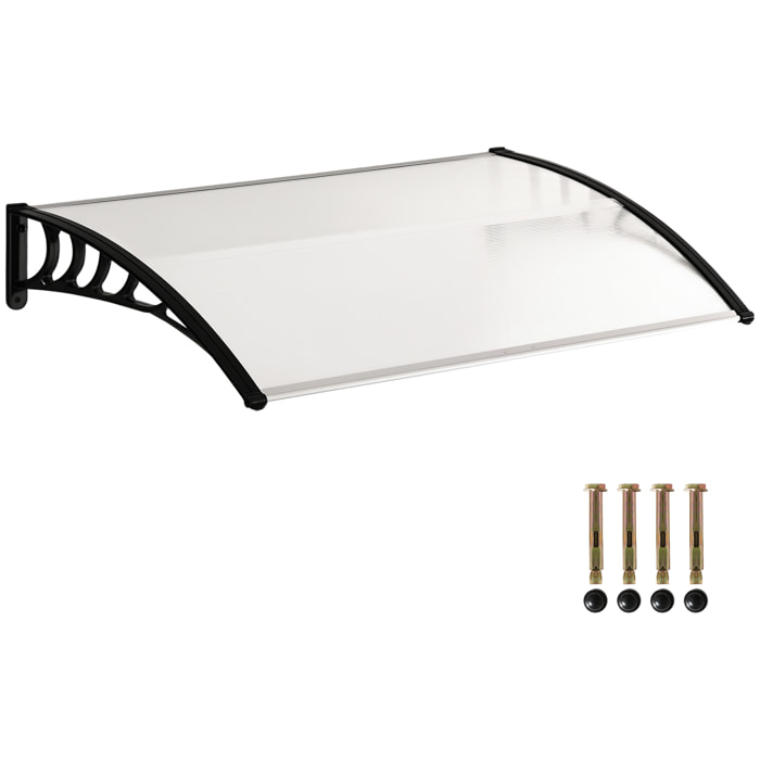 Marquesinas Exterior para Puertas y Ventanas, 122x89 cm, Tejadillo de Protección contra Sol y Lluvia, con Cubierta de Policarbonato, Soporte de Aleación de Aluminio, Blanco