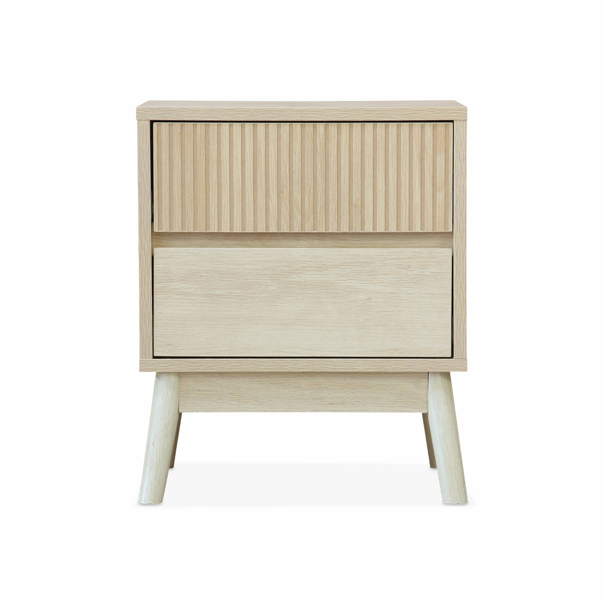 Table de chevet deux tiroirs. décor bois clair et piétement en pin - Linear