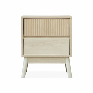 Table de chevet deux tiroirs. décor bois clair et piétement en pin - Linear