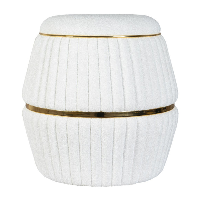 Pouf Doric 210 in tessuto bouclé bianco e oro