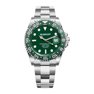 Bobroff - Reloj de hombre automatico diver profesional de buceo, 1000 m, Verde, 41MM, valvula de helio BF0005