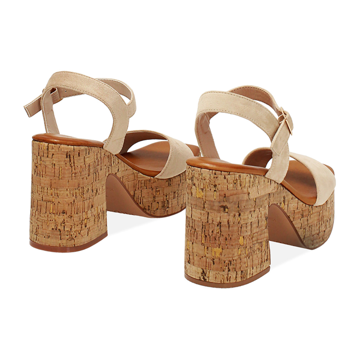 Sandali con plateau donna beige in microfibra