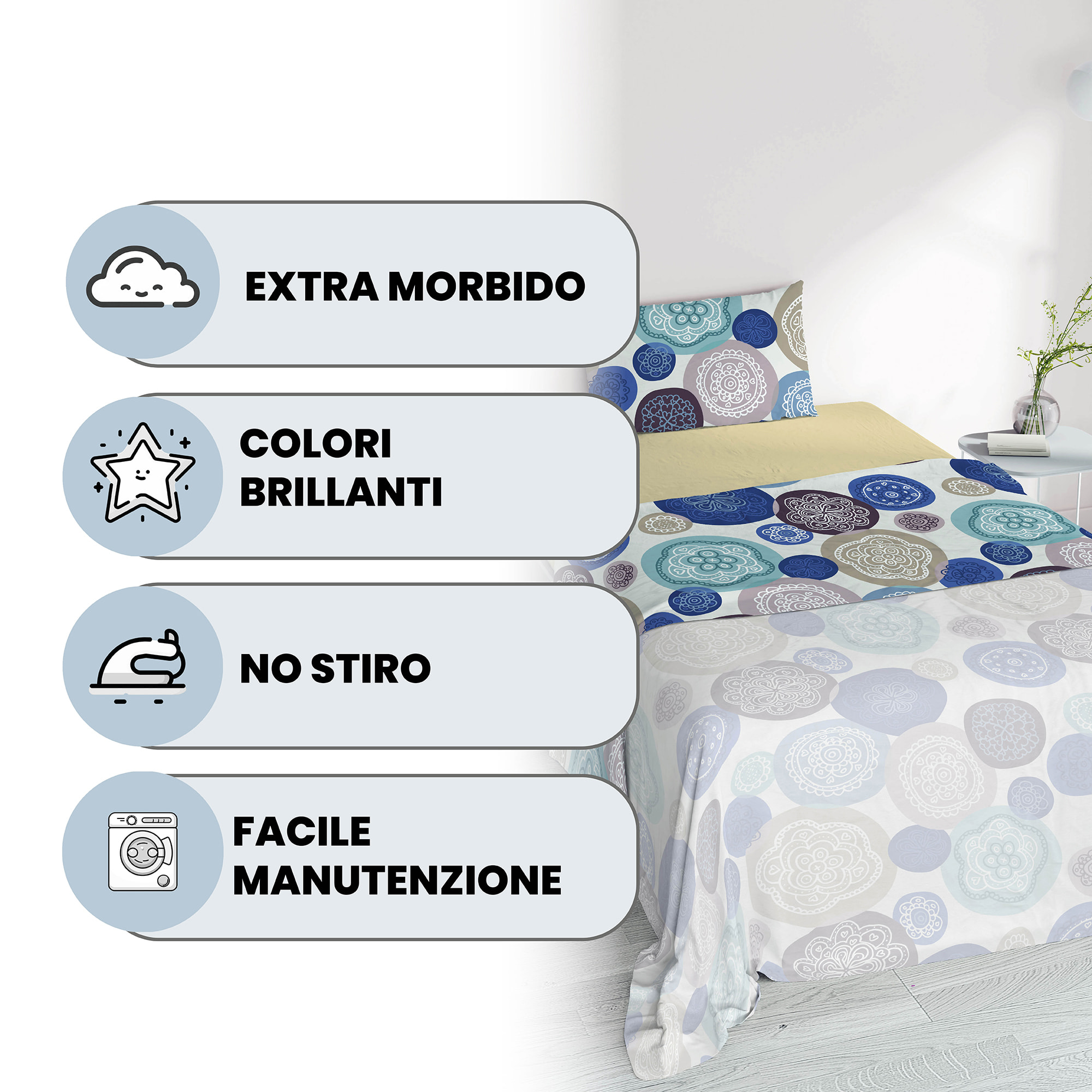 COMPLETO LETTO FANTASY PIAZZA E MEZZA - 100% MICROFIBRA
