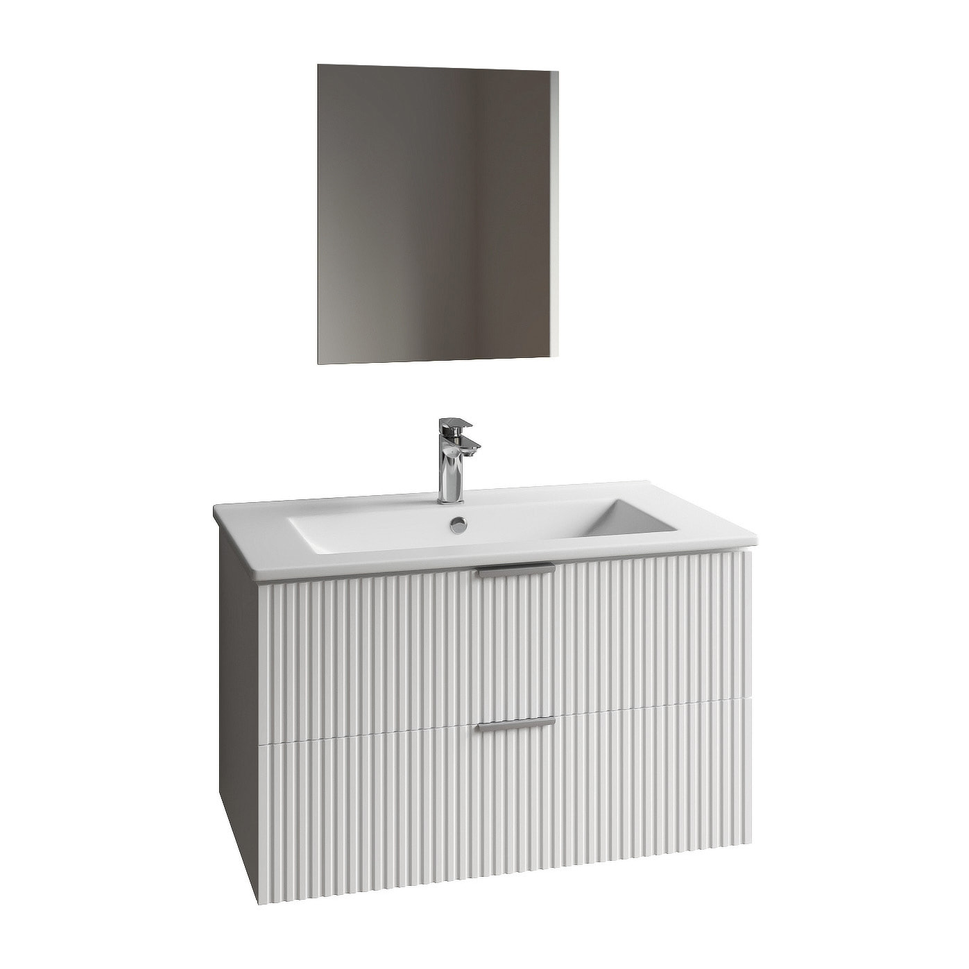Meuble salle de bain simple vasque 60cm blanc MDF ondulé