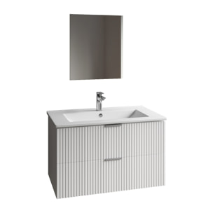 Meuble salle de bain simple vasque 60cm blanc MDF ondulé