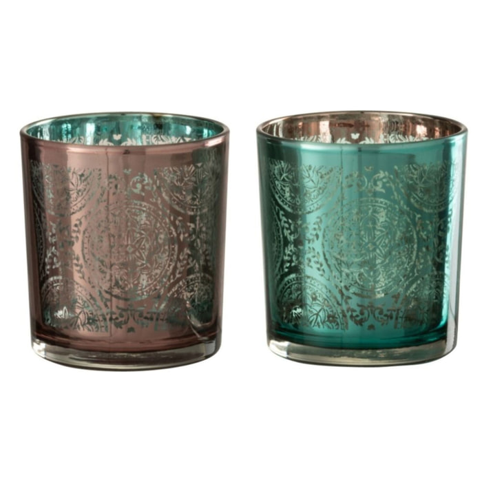J-Line photophore Oriental - verre - azur/cuivre - small - 2 pcs
