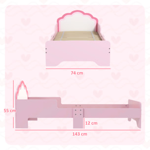 Cama Infantil 70x140 cm, Cama para Niños con Barrera Anticaídas y Somier, Cabecero en Forma de Nube, Rosa