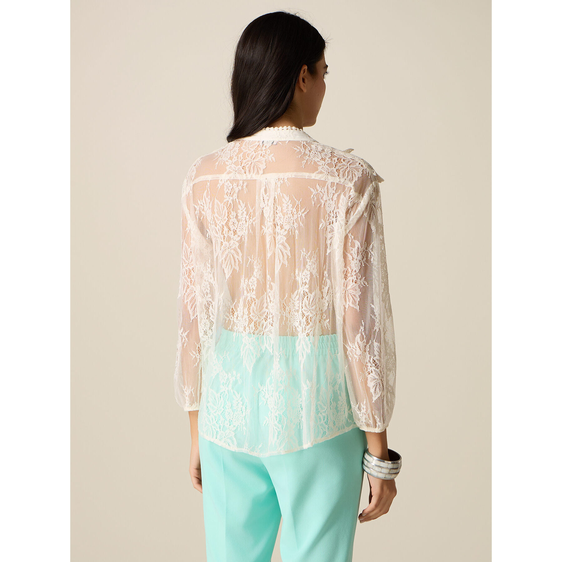 Oltre - Camicia in tulle ricamato see-through - Bianco