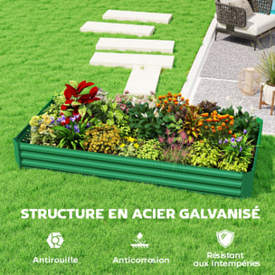 Carré potager de jardin dim. 240L x 120l x 30H cm tôle d'acier ondulée vert