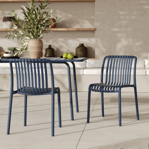 Lot de 2 chaises de jardin empilables en plastique bleu marine - Duli