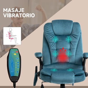 Silla de Oficina con Masaje de 6 Puntos Silla de Escritorio Giratoria con Función Basculante con Calefacción Altura Ajustable Respaldo Reclinable y Mando a Distancia Azul