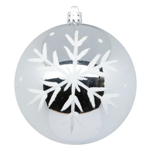 Boule de Noël plastique 100mm x6 argent et blanc