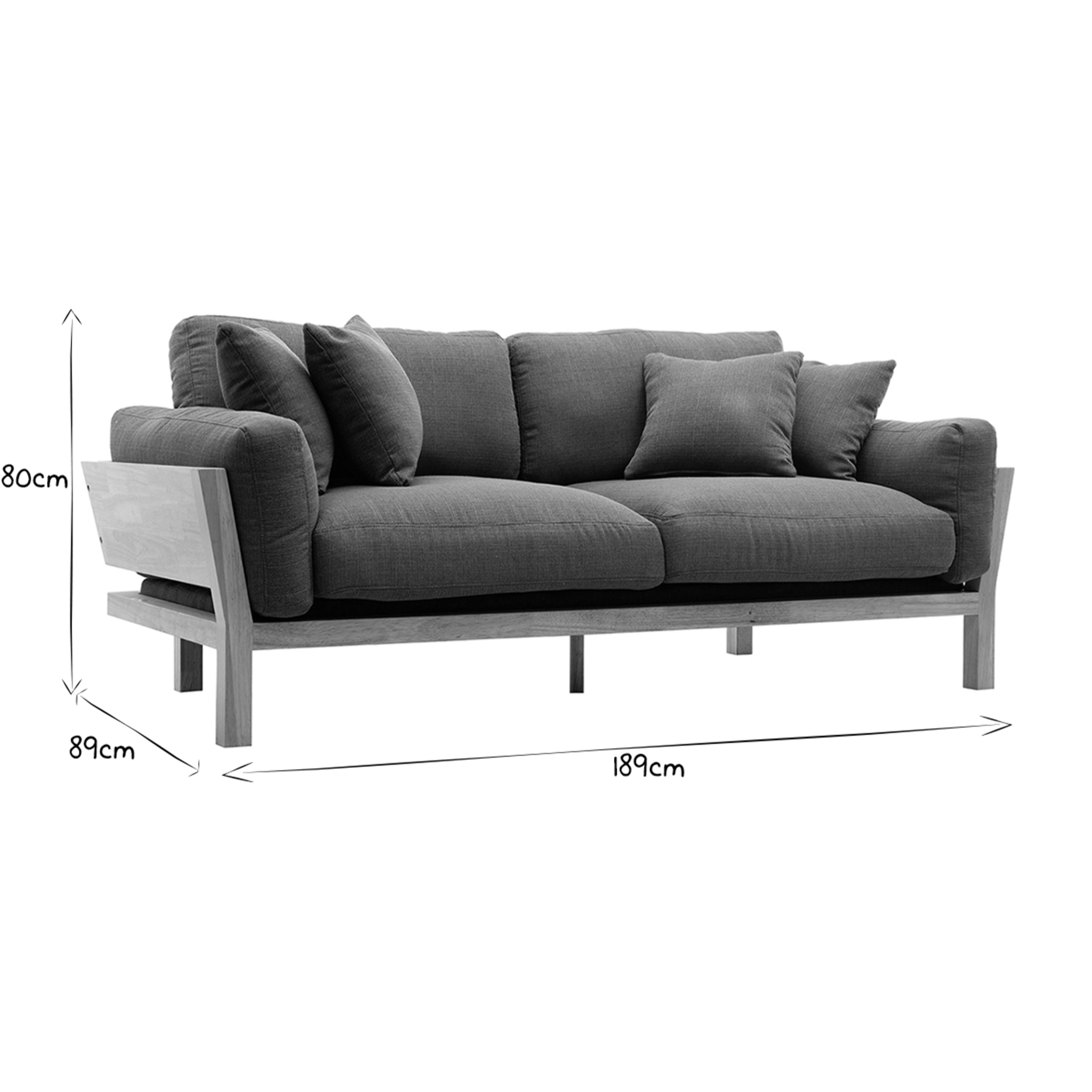 Canapé scandinave déhoussable 3 places en tissu vert kaki et bois clair KYO