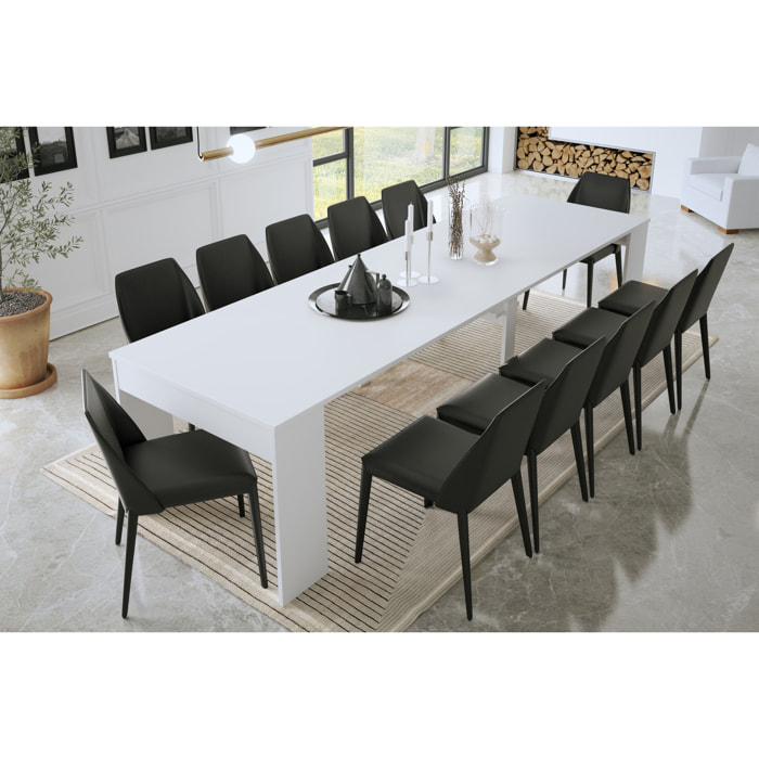 Consolle Tavolo Allungabile Estensibile Moderno Da 50 A 302 cm 6 Allunghe Per 14 posti Guide In Metallo Salvaspazio Soggiorno Salotto Cucina Bianco