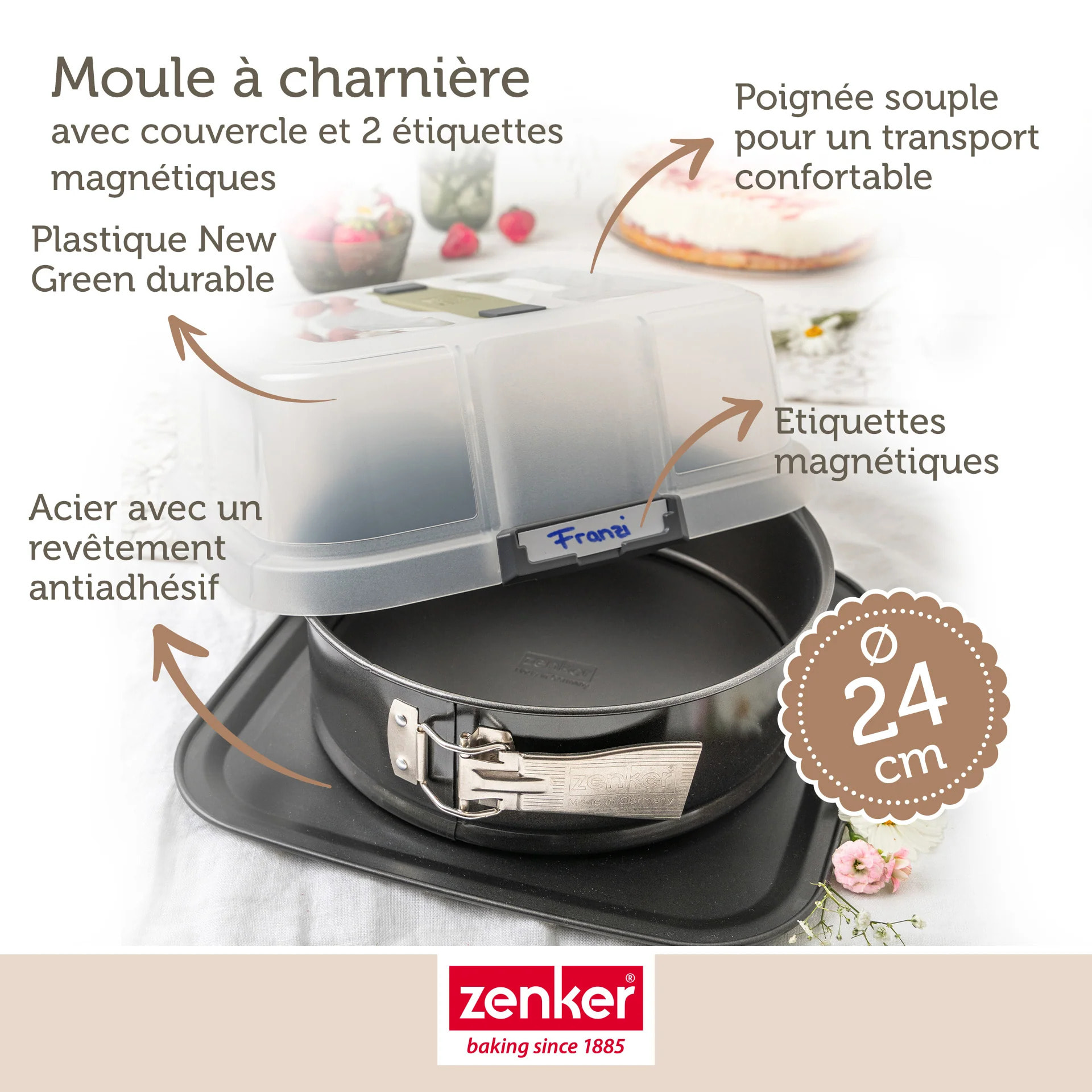 Moule à charnière rond 23 cm avec couvercle de transport Zenker Bake Click and Go