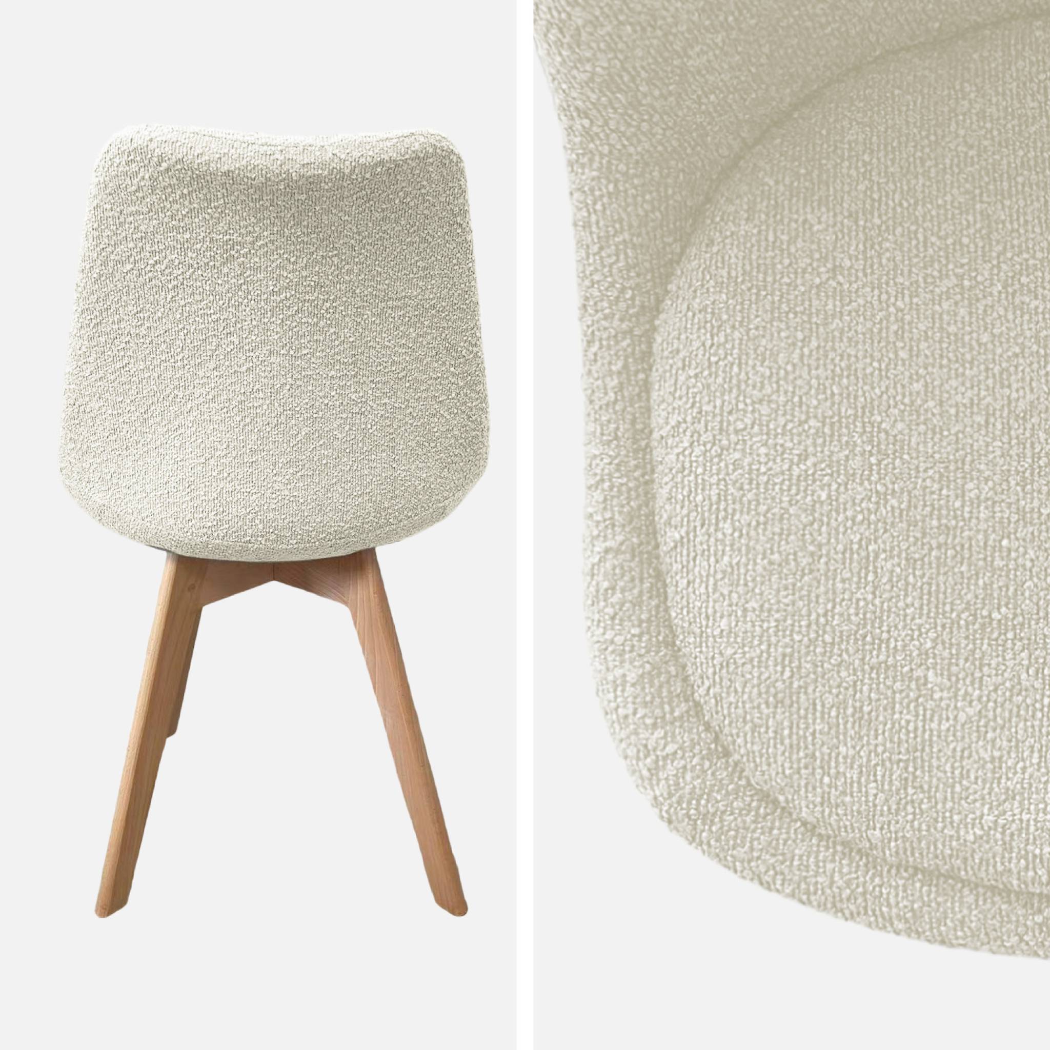 Lot de 4 chaises scandinaves revêtement bouclette texturée blanc. pieds bois de hêtre - Nils
