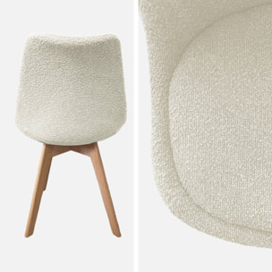 Lot de 4 chaises scandinaves revêtement bouclette texturée blanc. pieds bois de hêtre - Nils