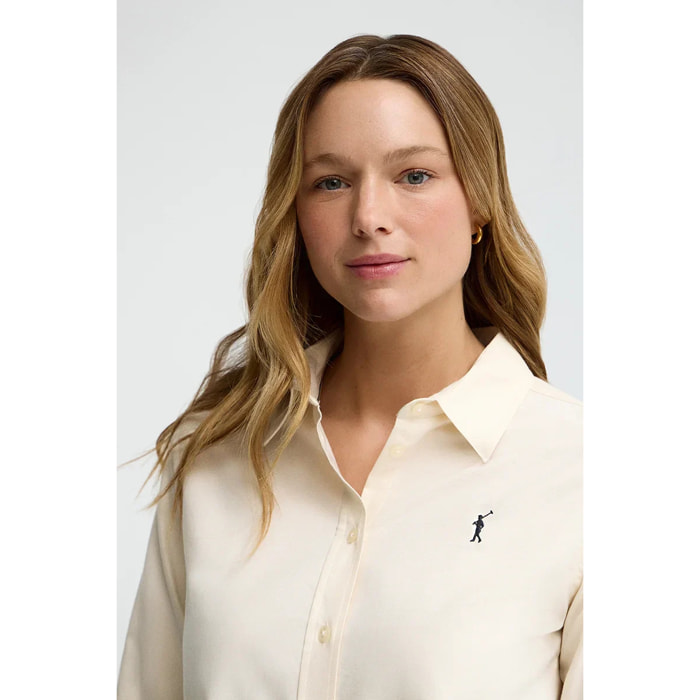Camisa oxford color crema de corte regular con bordado Rigby Go