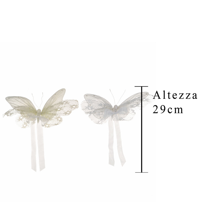 Farfalla Da Appendere. Altezza 50Cm - Pezzi 2 - 29X50X3cm - Colore: Bianco  - Bianchi Dino - Articoli Primaverili E Pasquali