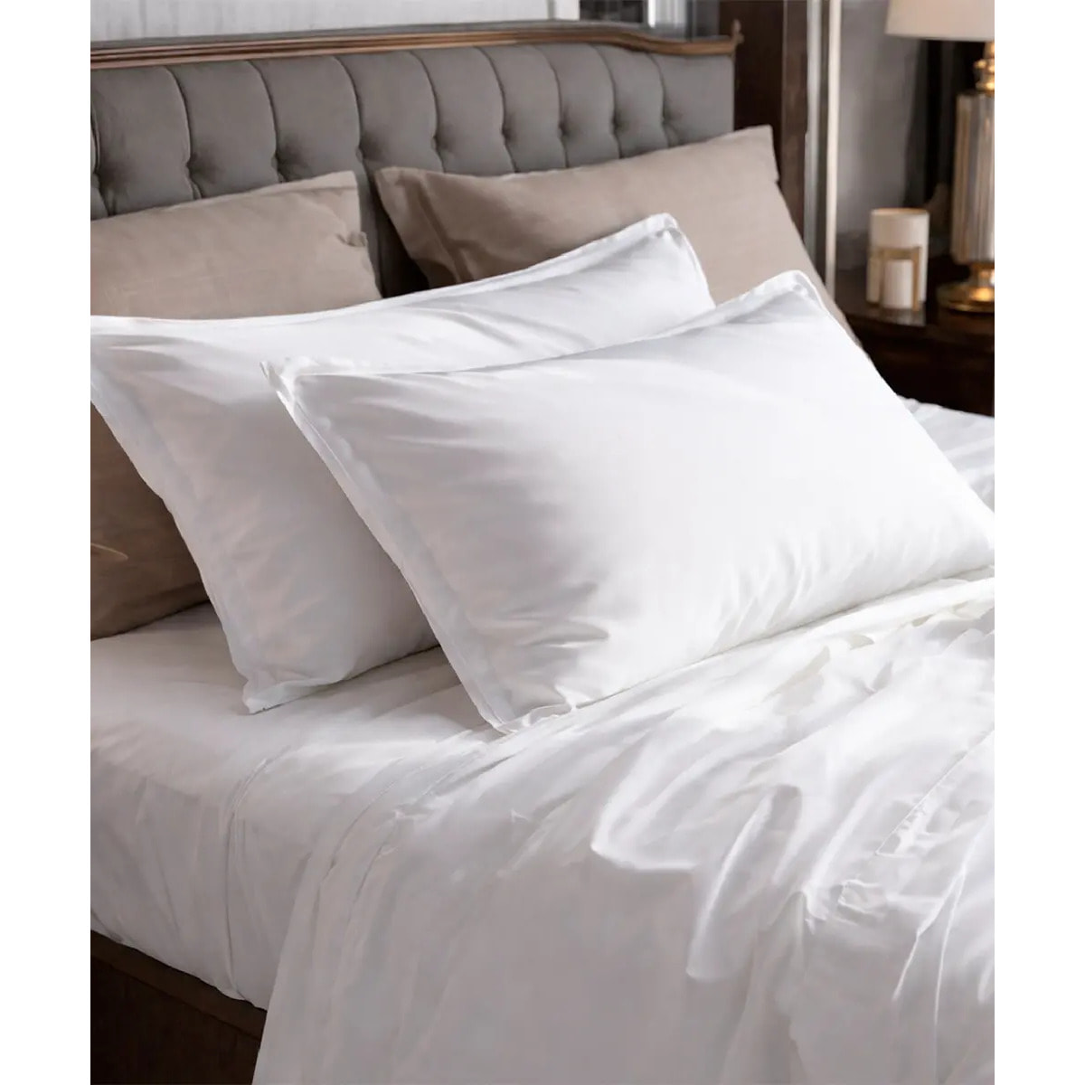 Coppia Federe cuscini letto RASO BIANCO tinta unita 100% Raso di Cotone e Made in Italy