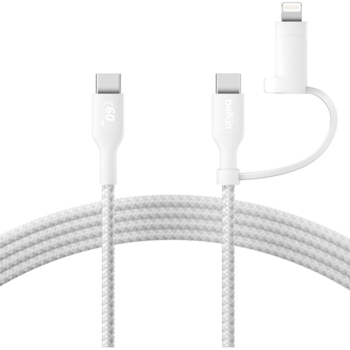 Adaptateur USB BELKIN 2-en-1 USB-C et Lightning 1m50 blanc