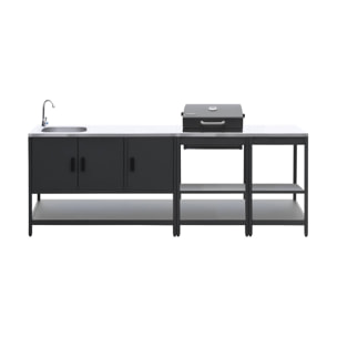 Cuisine extérieure 3 modules acier inoxydable avec barbecue charbon noir Naxos