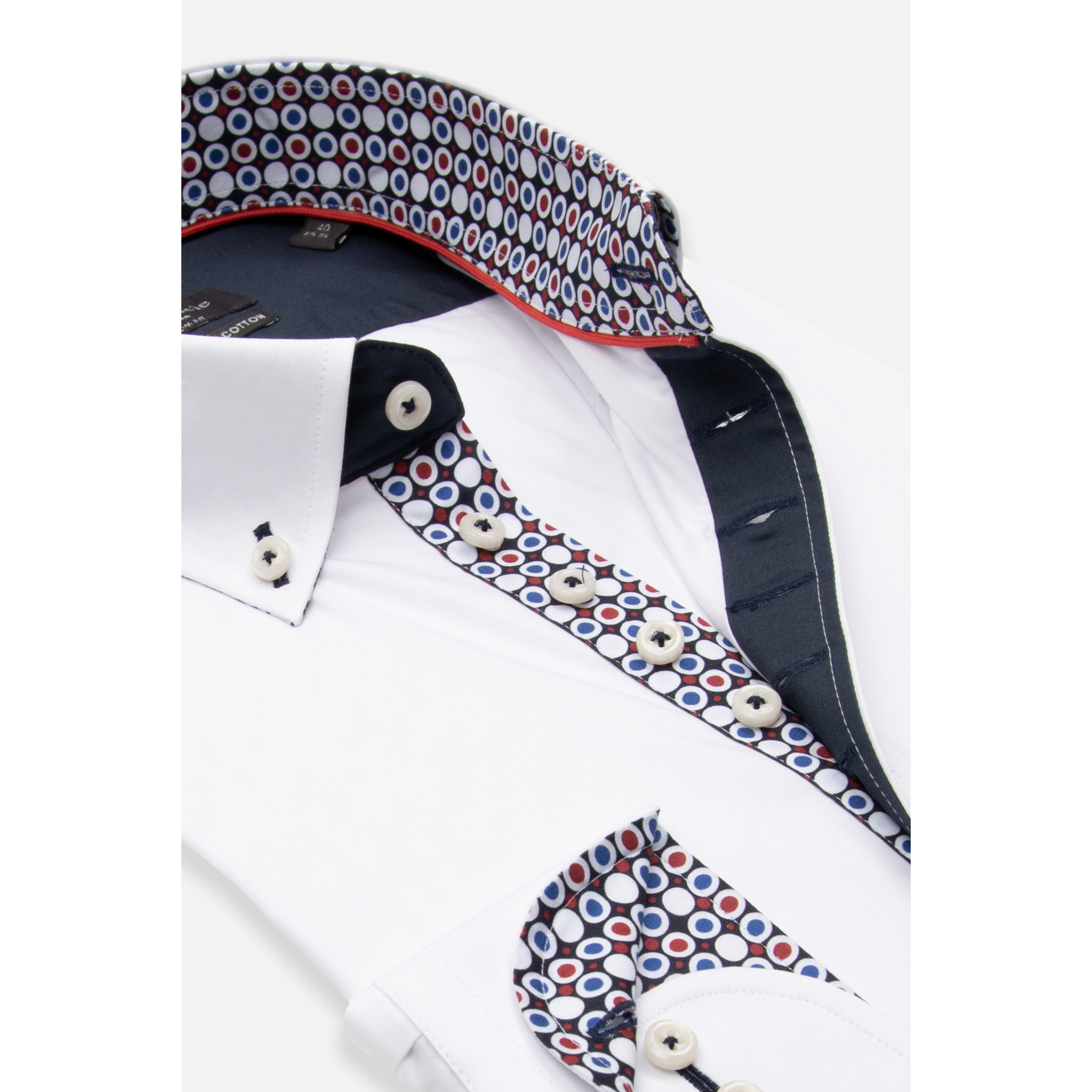Camicia Uomo 1 Bottoni Button Down Slim Popeline Stretch Unito Bianco