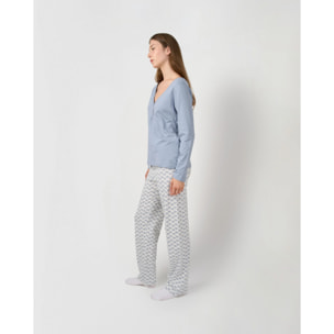 Pigiama lungo in cotone con scollo a v, arubi blu