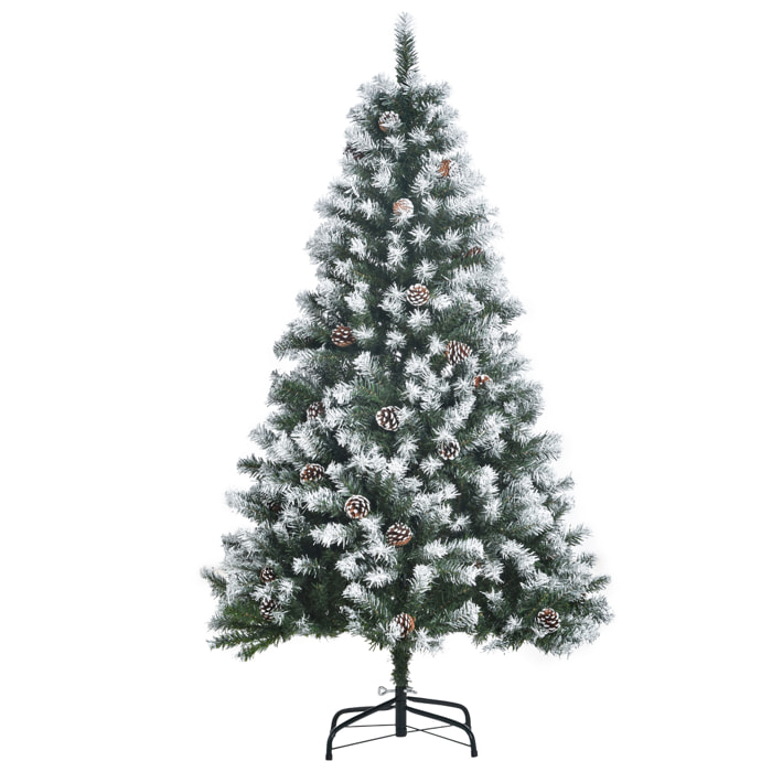 HOMCOM árbol de Navidad Artificial 150 cm con Nieve Ignífugo con 676 Ramas 41 Piñas Hojas de PVC Apertura Automática Base Plegable y Soporte Metálico Decoración Navideña para Interiores Verde