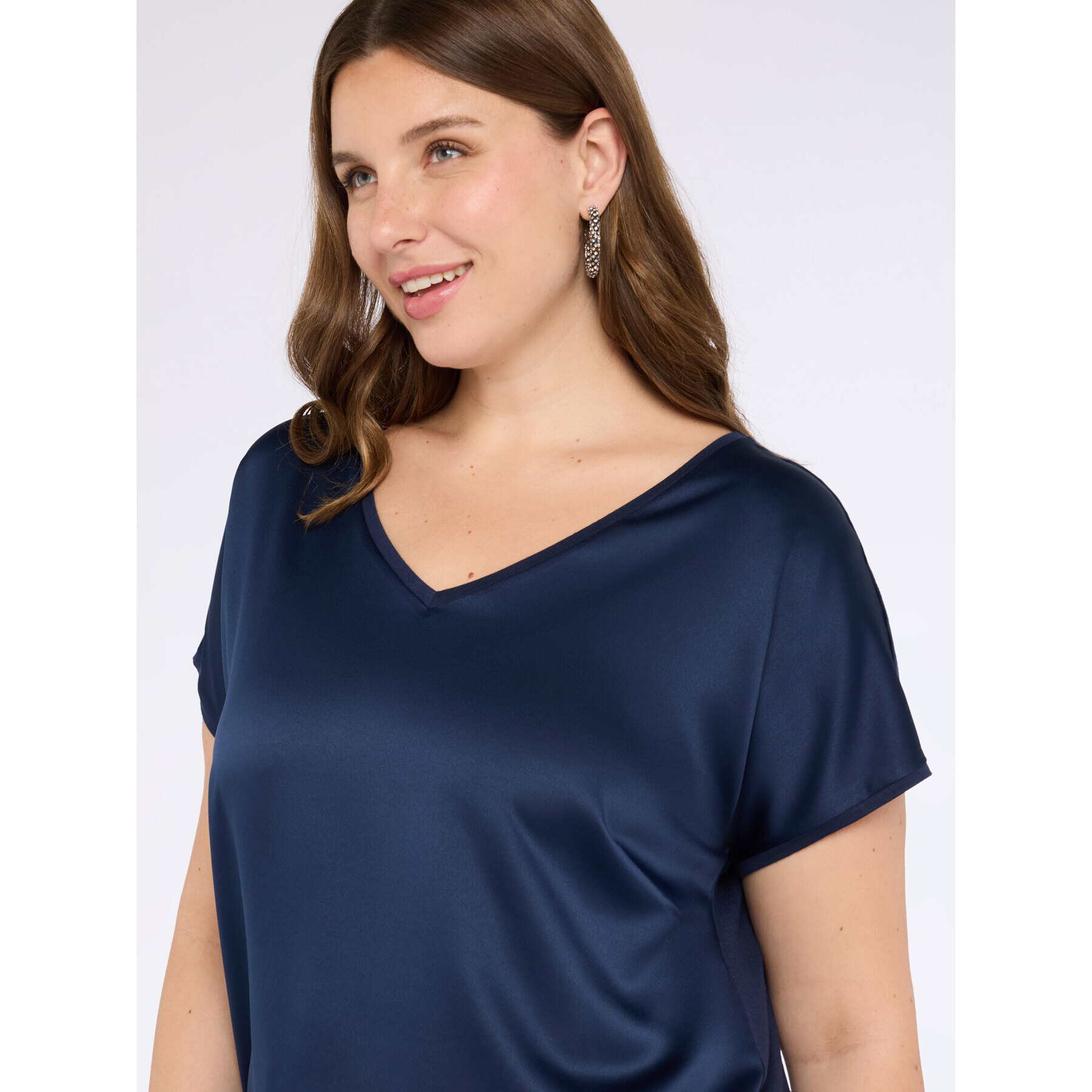 Fiorella Rubino - T-shirt bimaterica con scollo a V - Blu
