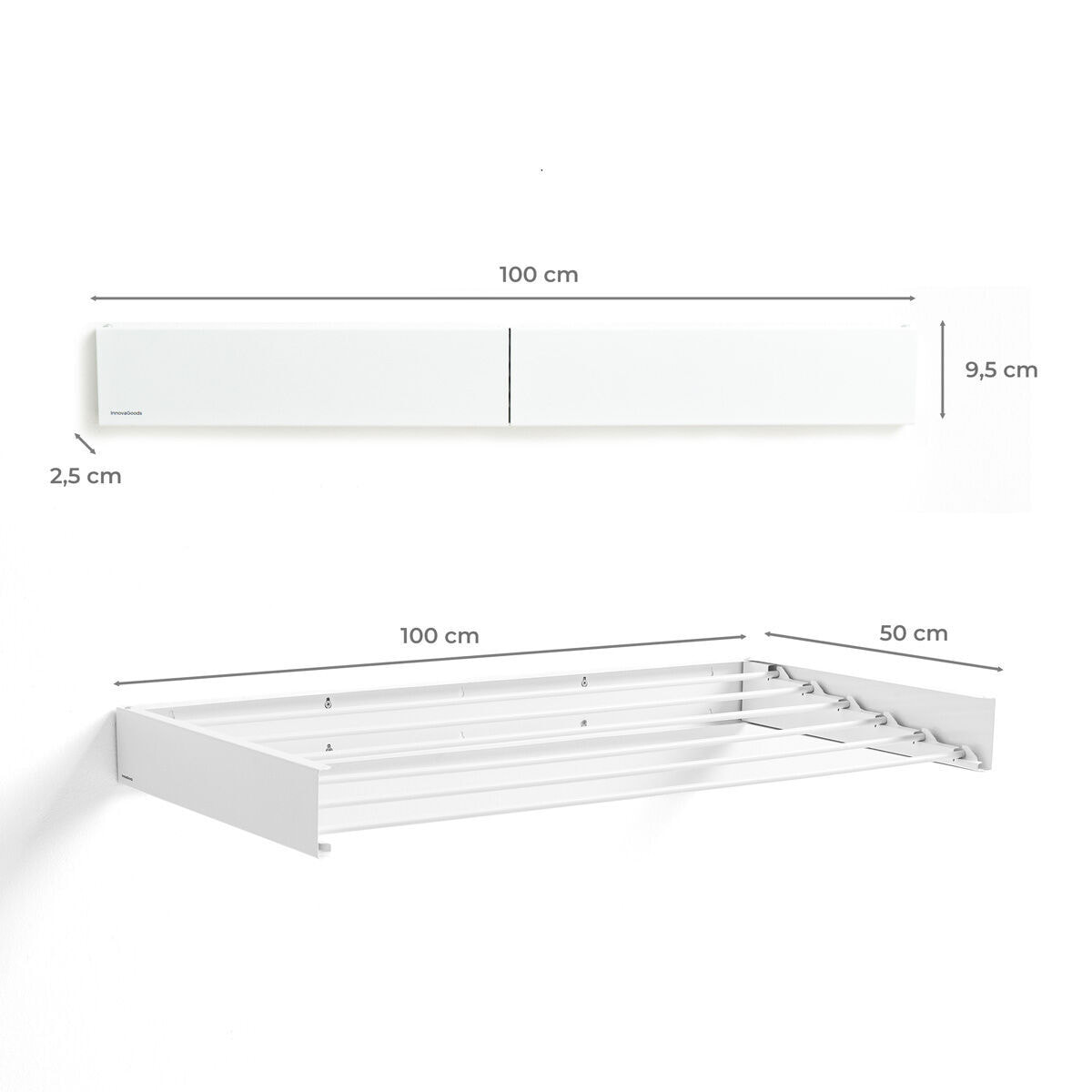 Étendoir mural pliable extensible rétractable Dryva 100 InnovaGoods