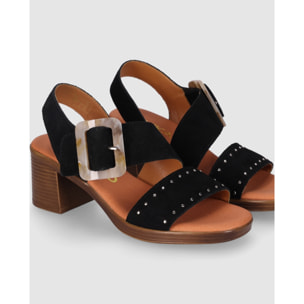 Sandalias de Serraje - Negro - Tacón: 6 cm