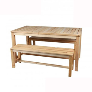 Lot table et deux bancs bois gales