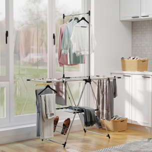Étendoir pliable - séchoir à linge - ailes réglables, barre suspension - acier inox