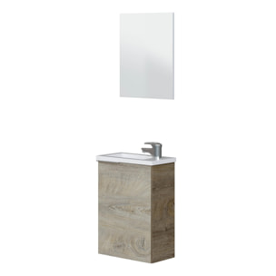 Mobile sottolavabo Peoria, Mobiletto per bagno sospeso, Armadio a 1 anta con specchio e lavabo, cm 40x22h58, Rovere