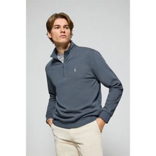 Felpa mezza cerniera blu denim con logo Rigby Go ricamato