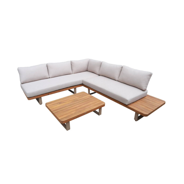 Salon de jardin d'angle bois d'acacia et aluminium 5 places ACALIA LATIKA