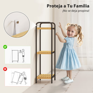 Estantería de Baño de Bambú de 3 Niveles Estantería de Almacenaje con 3 Baldas Abiertas Diseño de Lamas y Estructura de Acero para Cocina Baño Salón 41,5x21,5x77,5 cm Natural y Negro