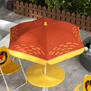 Ensemble salon de jardin enfant 4 pcs design lion - chaises pliables - métal polyester jaune rouge