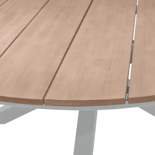 Table de jardin ronde "Oriengo" acacia certifié FSC & blanc 8 places en aluminium traité époxy