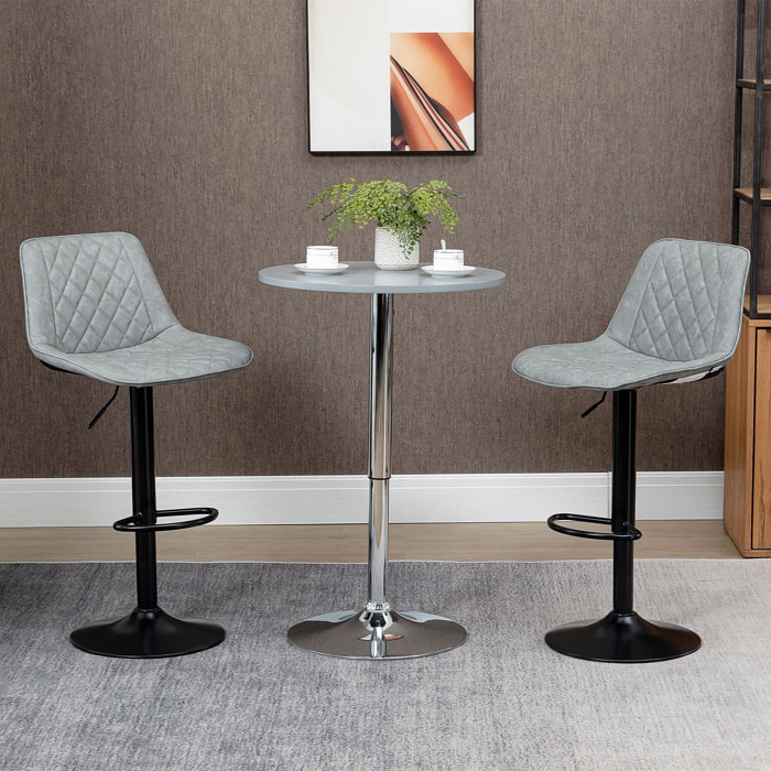Juego de 2 Taburetes de Bar Giratorios, Taburetes Altos de Cocina con Altura Ajustable 86-106 cm, Sillas Altas de Cocina, Tapizada en Cuero Sintético, Respaldo y Reposapiés, Gris