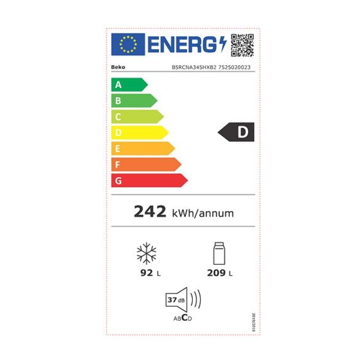 Réfrigérateur combiné BEKO B5RCNA345HXB2