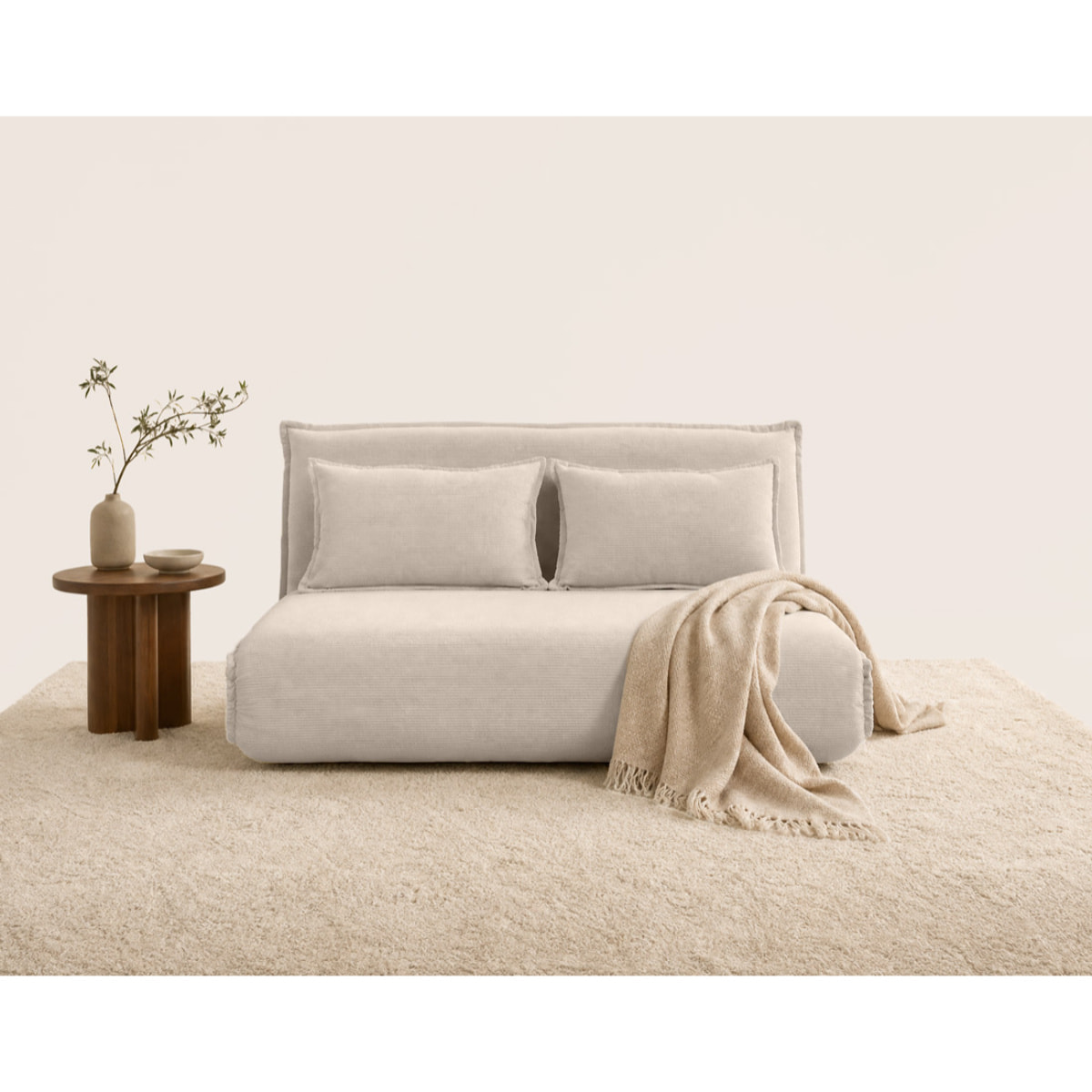 Candice - Banquette 2 places convertible clic-clac en velours côtelé - Beige