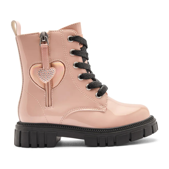 Stivali da bambina in stile militare con cerniera interna e stampa a cuore
