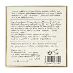 PLANETA HUERTO | Champú Sólido Reparador de Coco y Almendra 85 g – Nutrición Intensiva, Hidratación Profunda y Cabello Sedoso