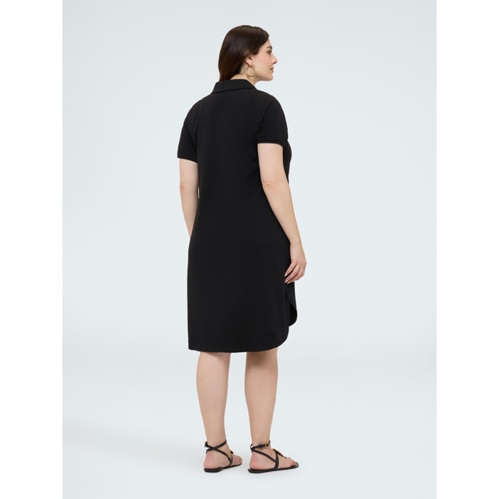 Fiorella Rubino - Vestido con cuello polo y botón joya - Negro