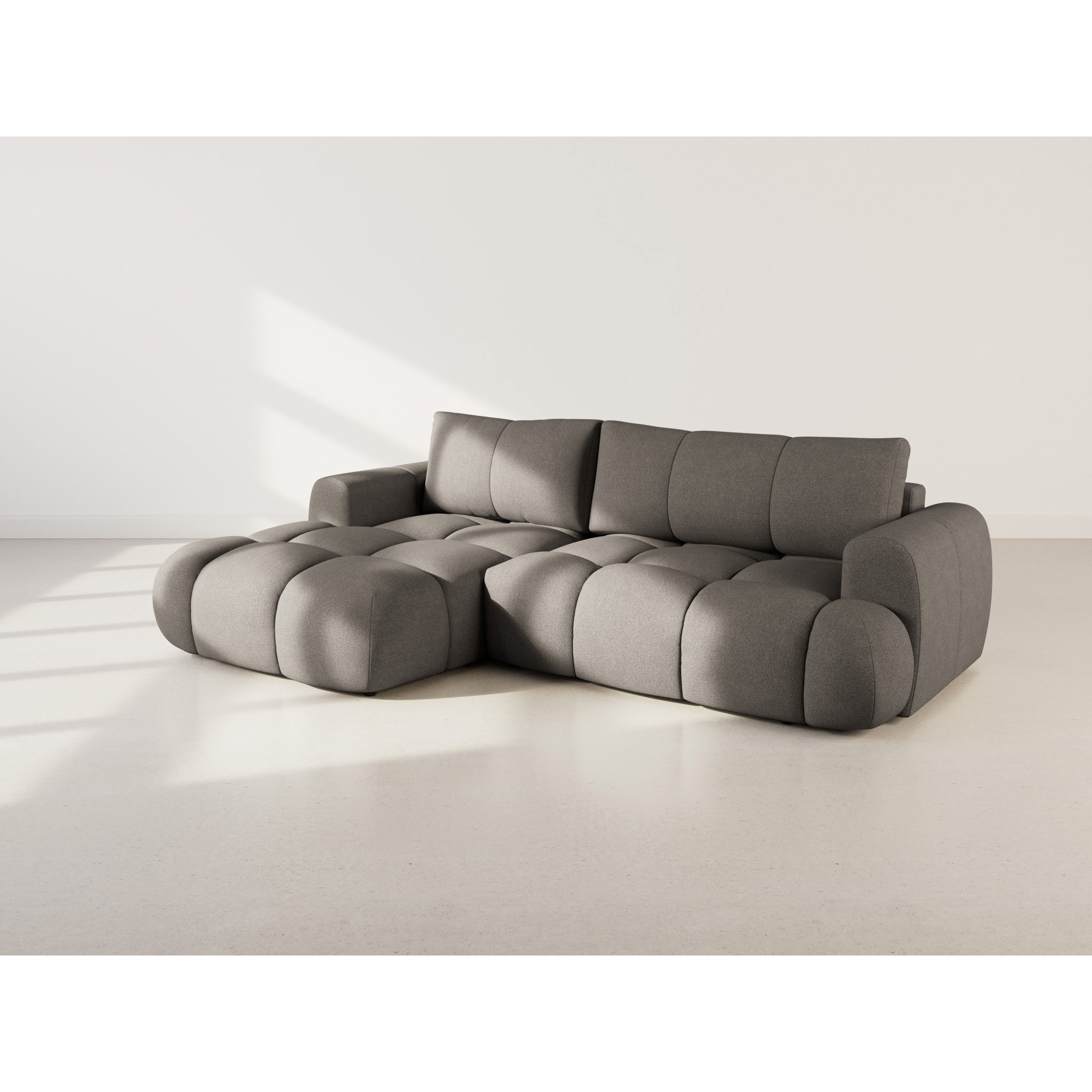 Yulin - Canapé d'angle gauche 4 places convertible avec coffre en tissu bouclette - Gris foncé