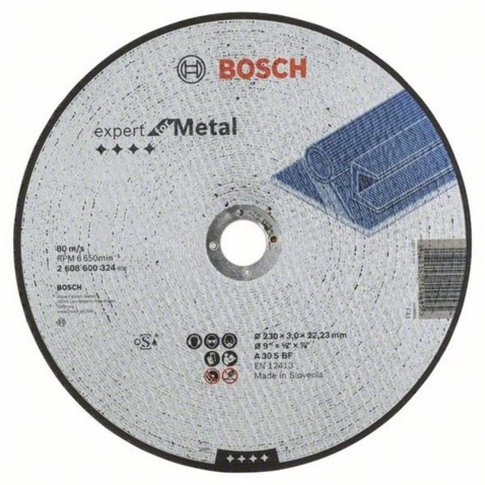 Disque EXPERT à tronçonner BOSCH à moyeu plat Spécial métaux 230X3.0 MM - 2608600324